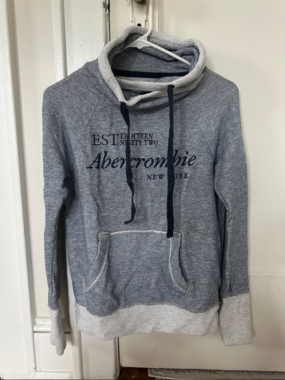 Abercrombie & Fitch Heather Navy and Light Gray Hooded Pullover